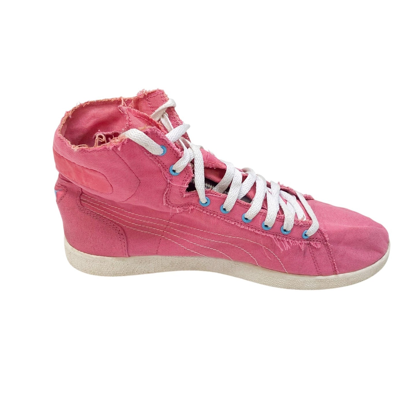 PUMA First Round Sneakers Women's UK 7.5 Safari Pink Canvas High Top Lace Up