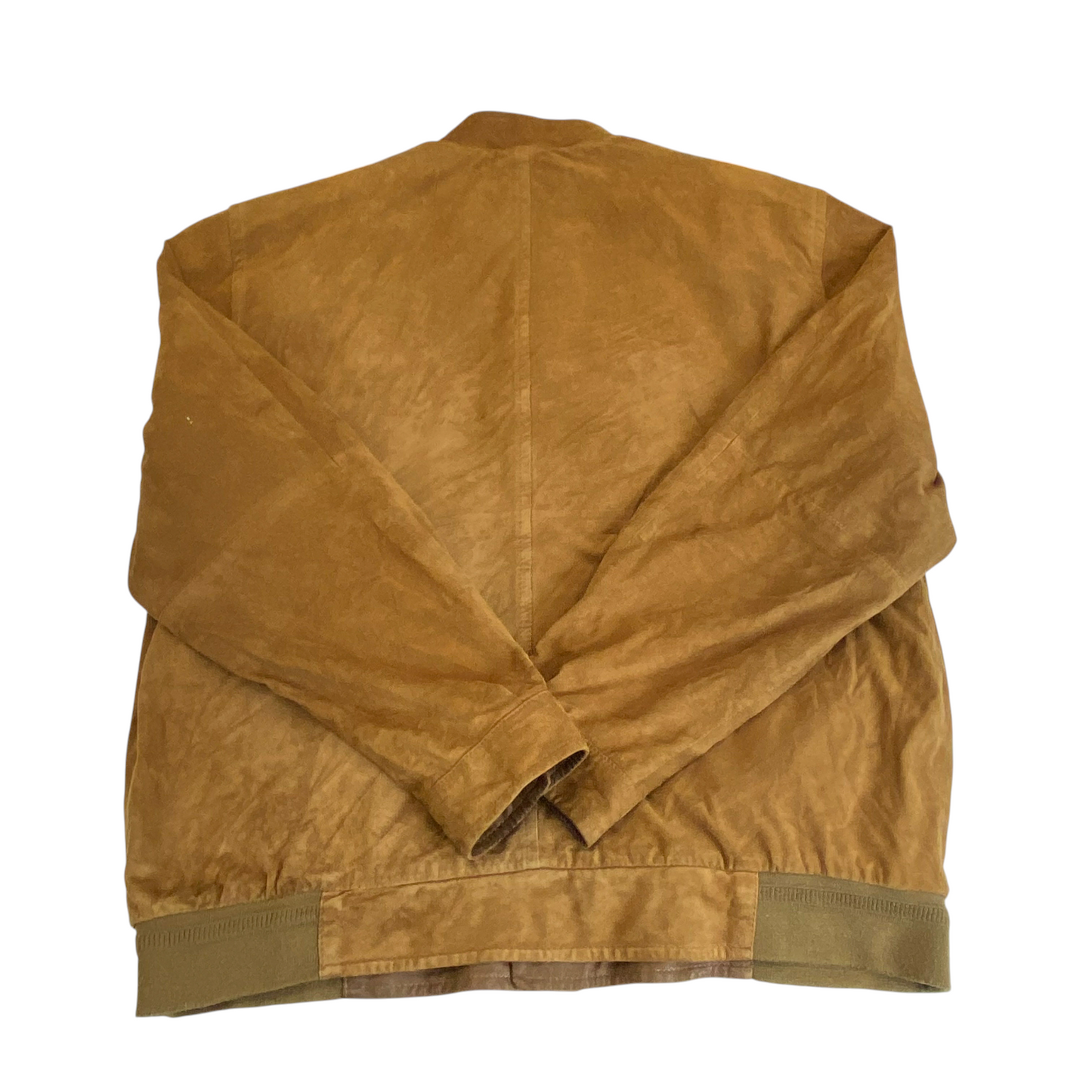 Bomber Jacket Mens M Brown Suede Leather Pockets Casual Long Sleeve Button Front