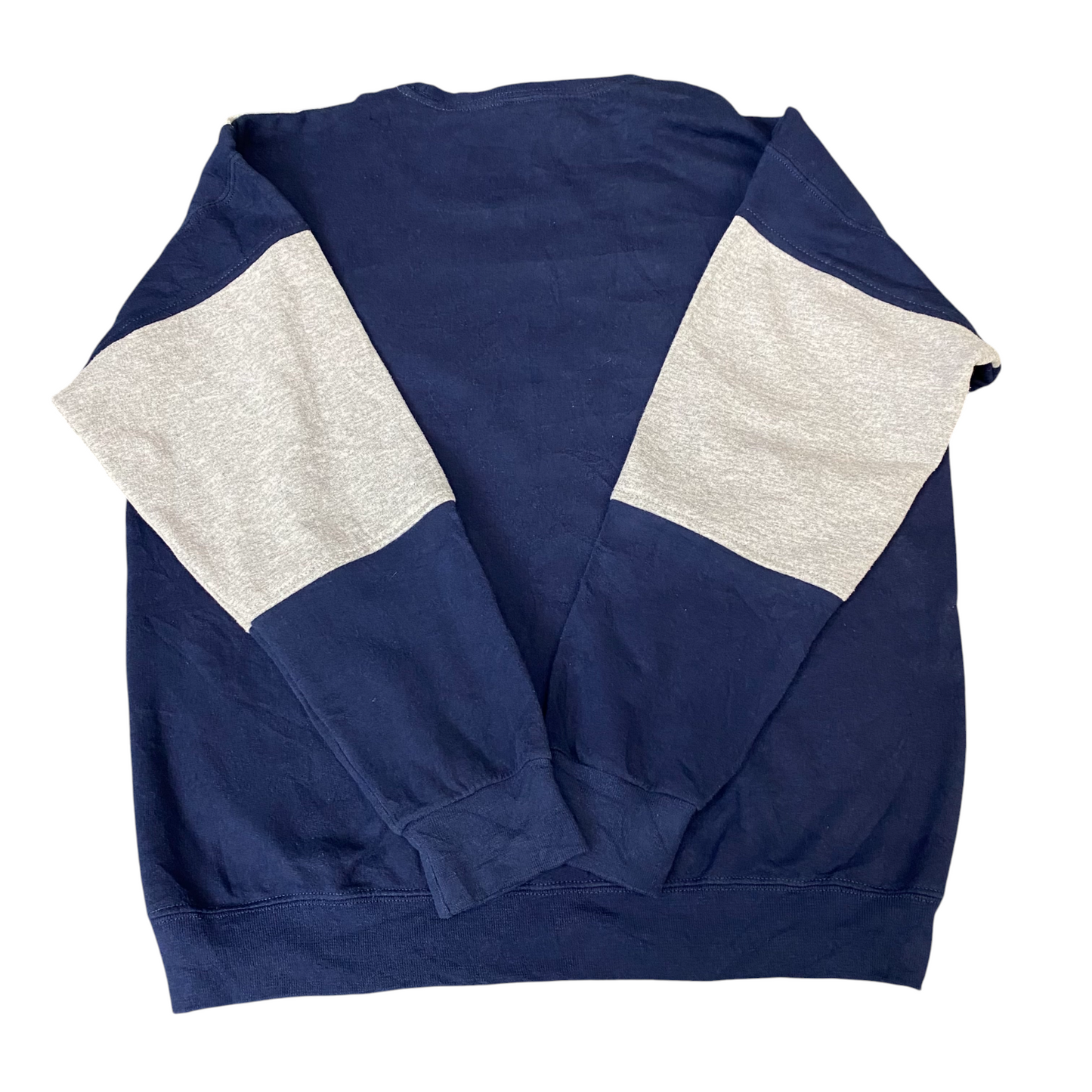 A515 Nike Reworked Sweatshirt Mens Large Navy Grey Embroidered Spellout Logo Vtg