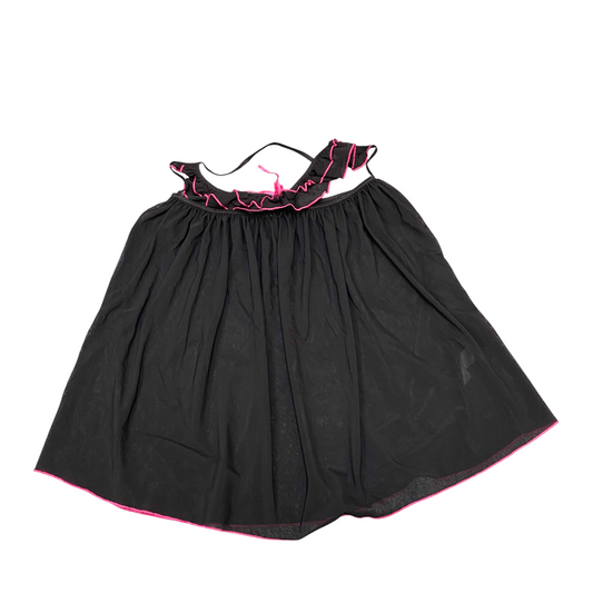 Mini A-Line Skirt Womens L Black Mesh Pleated Elastic Waist Tie Front Outdoor