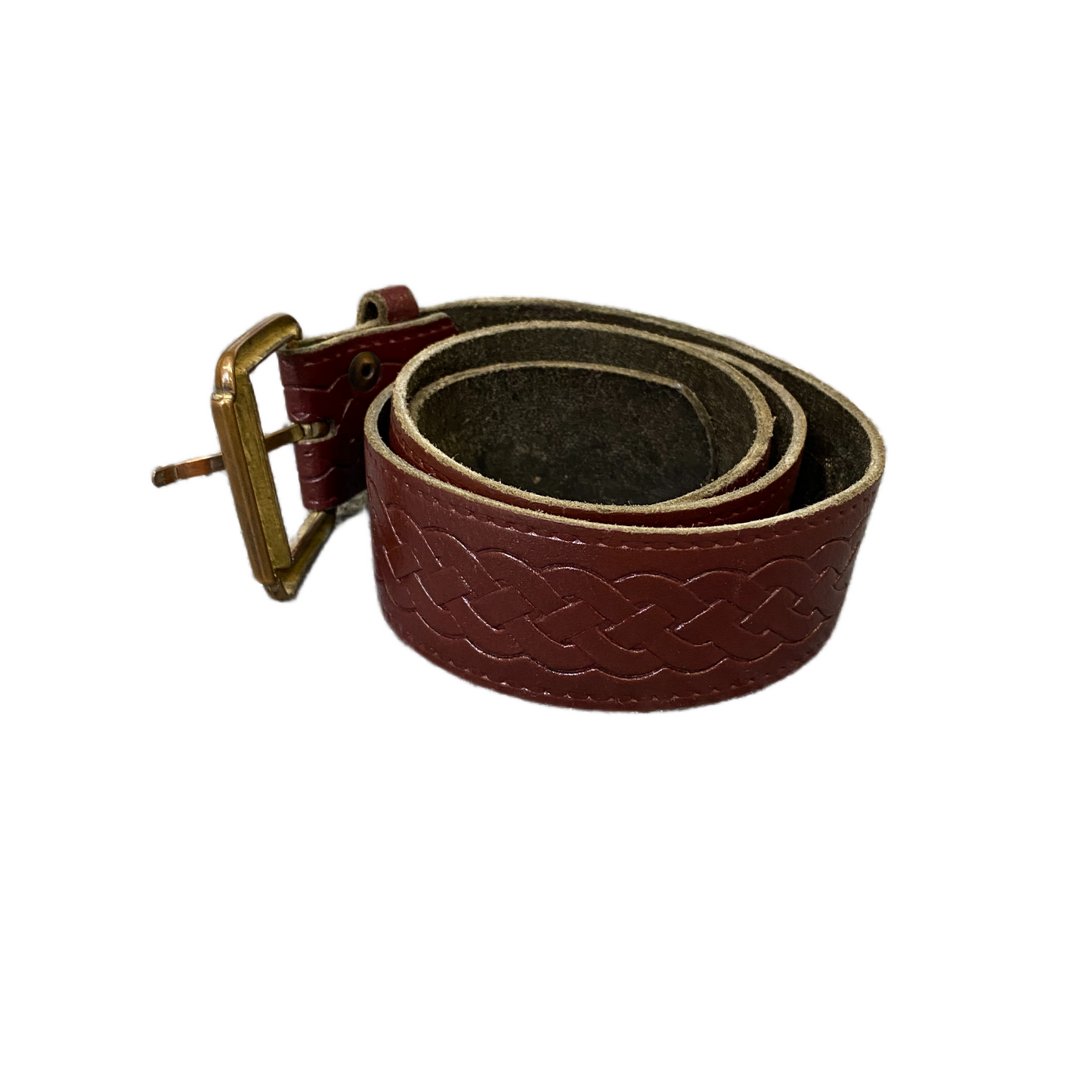 Vintage Waist Belt Men Cognac Brown Leather Adjustable Brass Buckle 36 Inches
