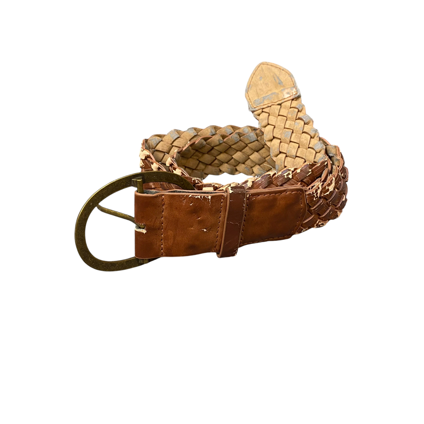 Pieces Greva Belt Womens Brown Beaded Leather Adjustable Pin Buckle Size 37 in