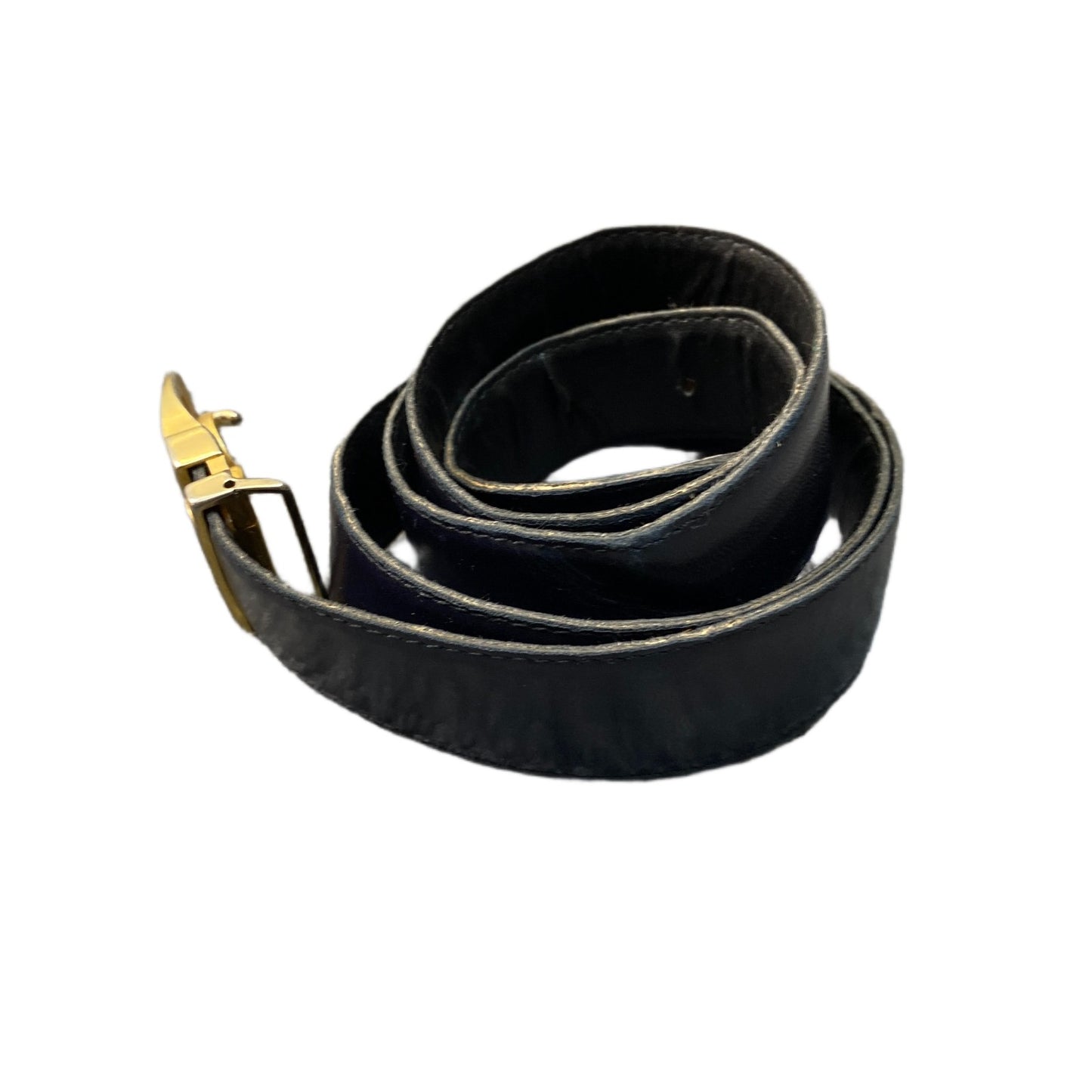Waist Belt Mens Black Leather Crossed Tennis Rackets Gold Tone Buckle 41 Inches