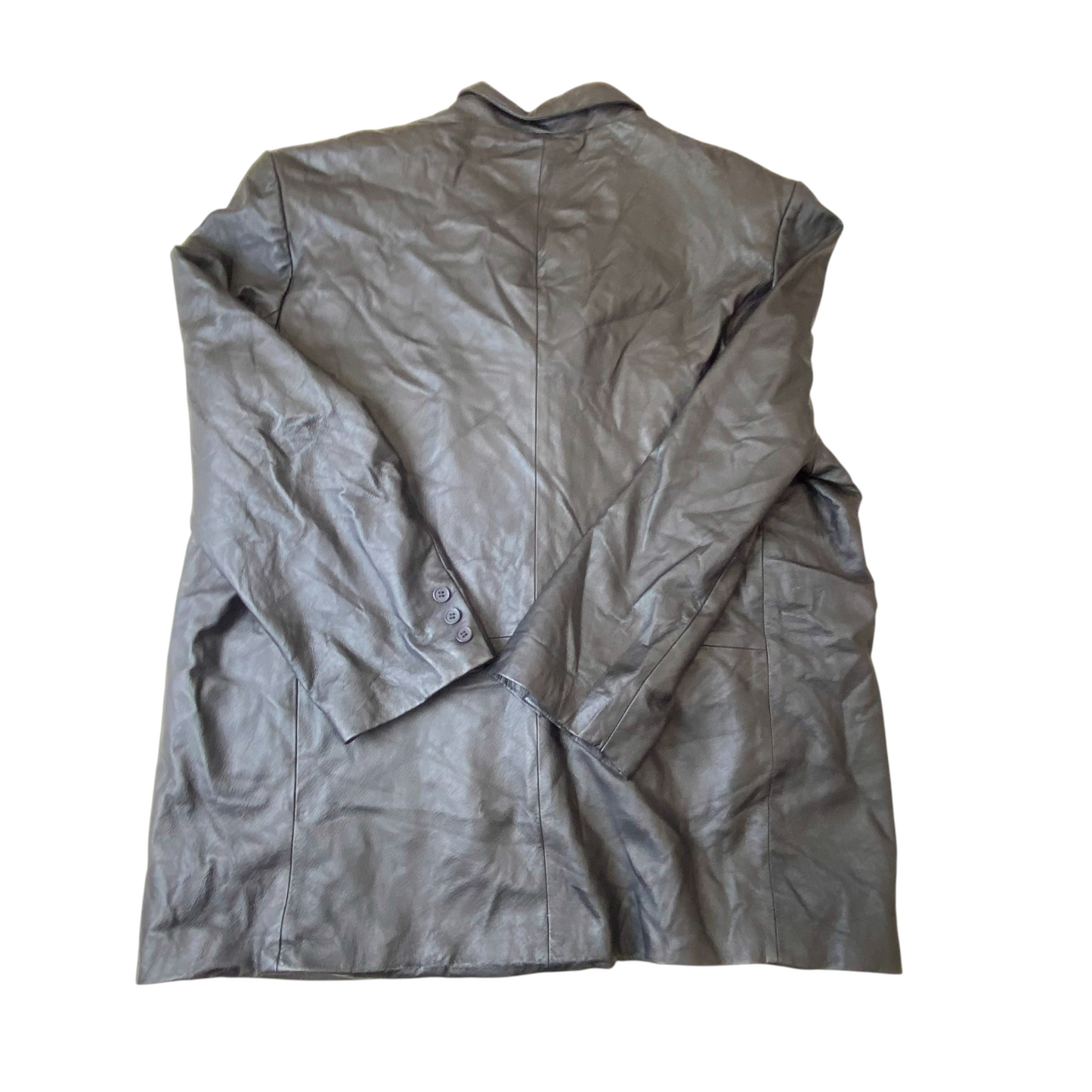 Men Leather Blazer Jacket XL Black Lined Long Sleeve Notch Lapel Single Breasted