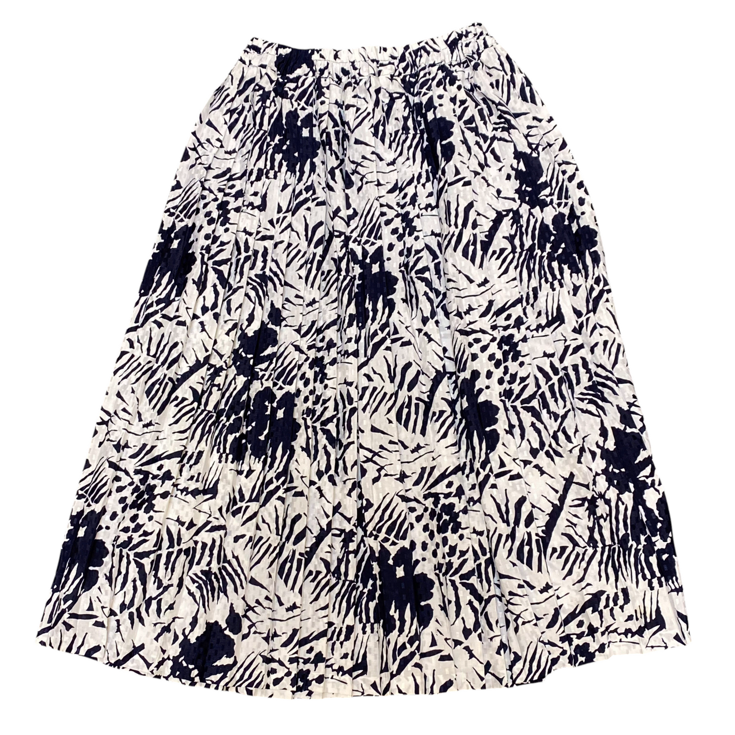 Women's Maxi Skirt S White Black Floral Print Pleated Elastic Waist Pull On