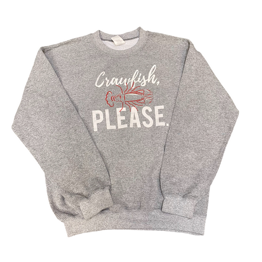 Gildan Sweatshirt Womens Medium Grey Crawfish Please Graphic Crew Neck Pullover