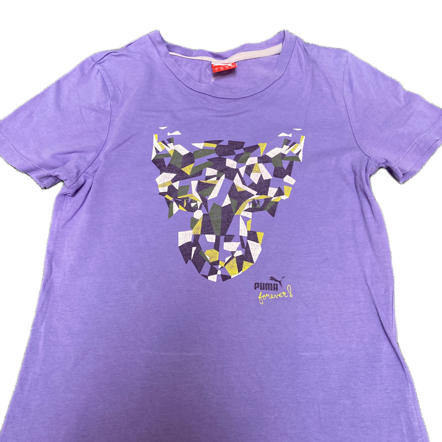 PUMA T-Shirt Girls Small Purple Graphic Print Stretch Crew Neck Pullover Tee