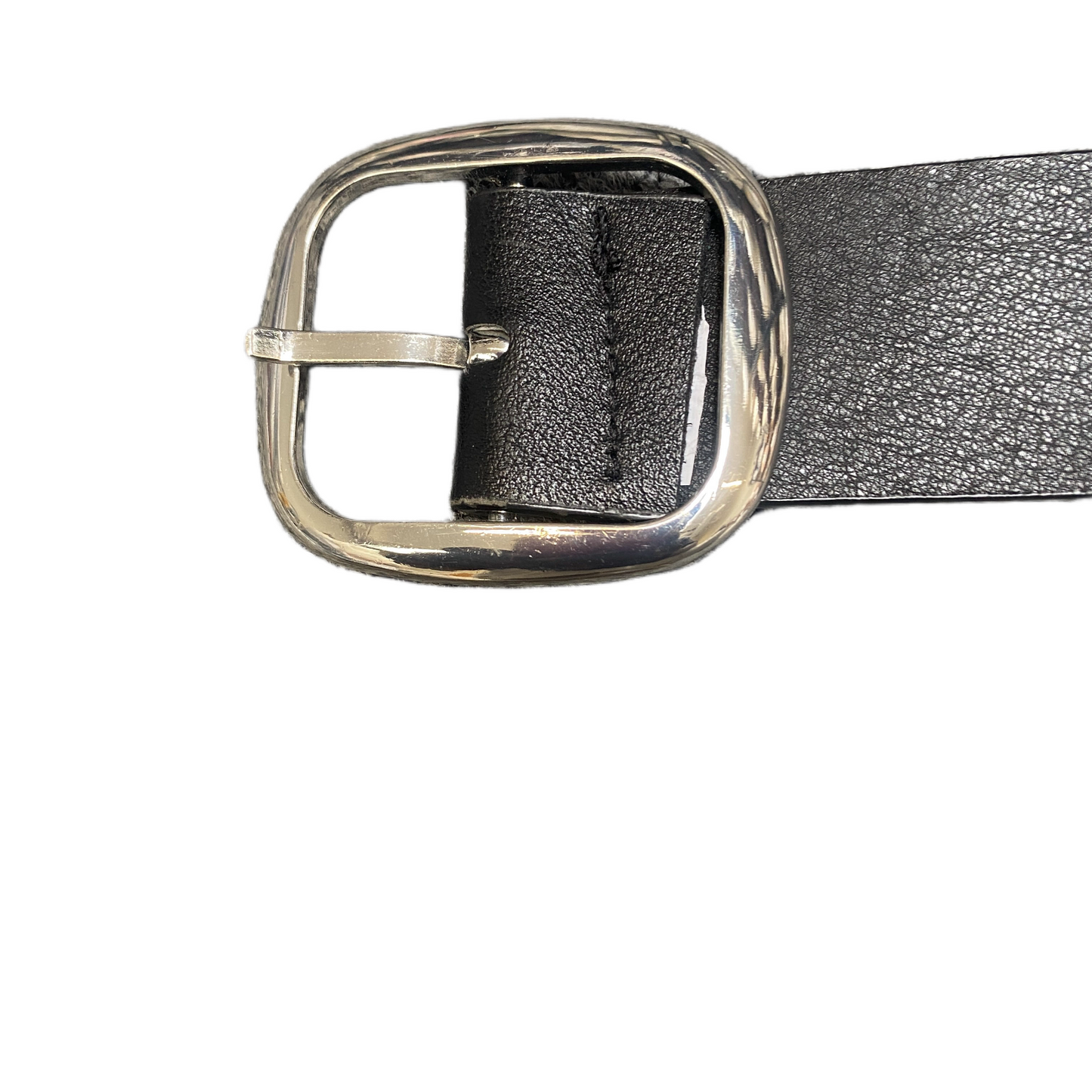 Men's Waist Belt Black Leather Adjustable Pin Square Buckle Size 33.5 inches