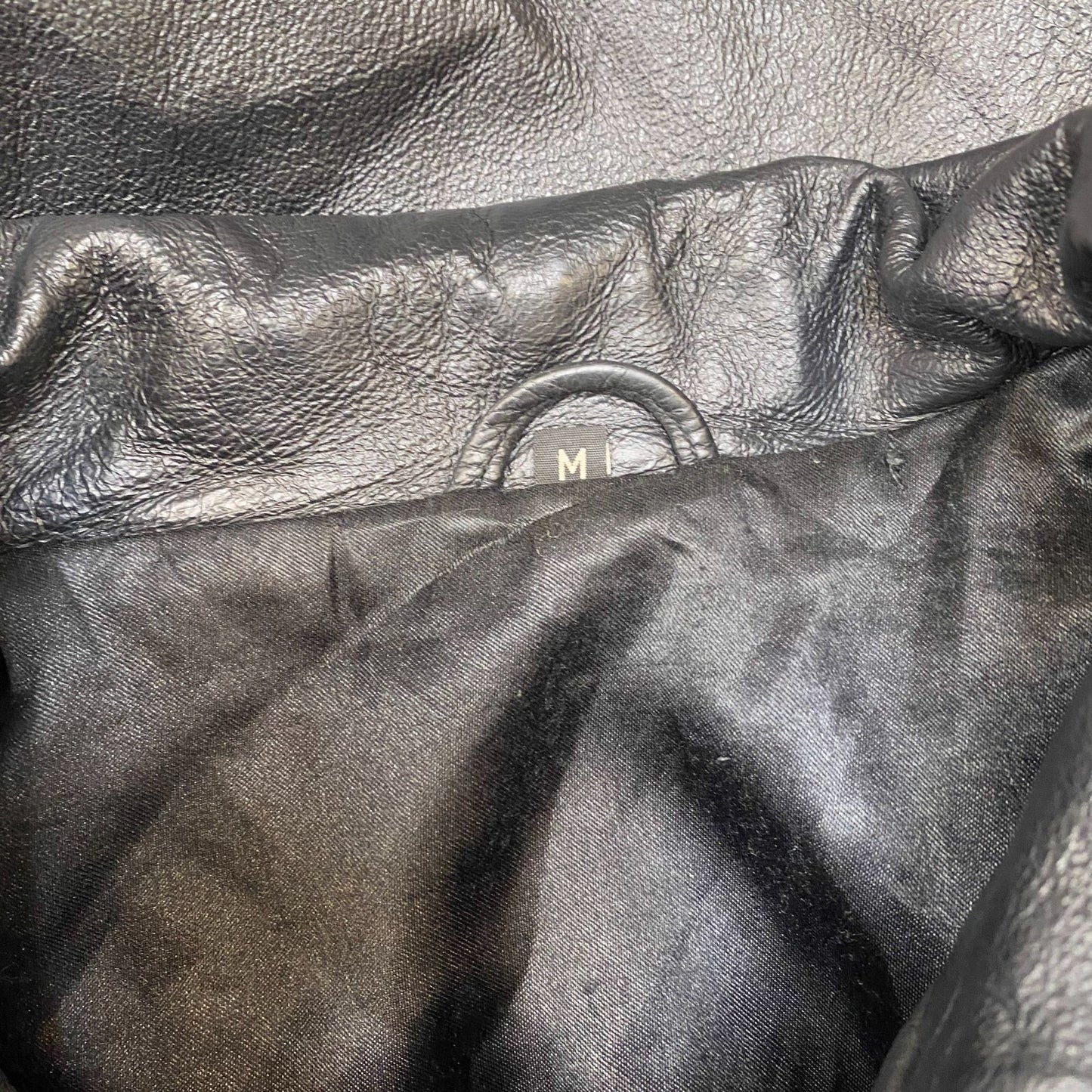 Mens Real Genuine Leather Jacket M Black Lined Long Sleeve Collared Button Front