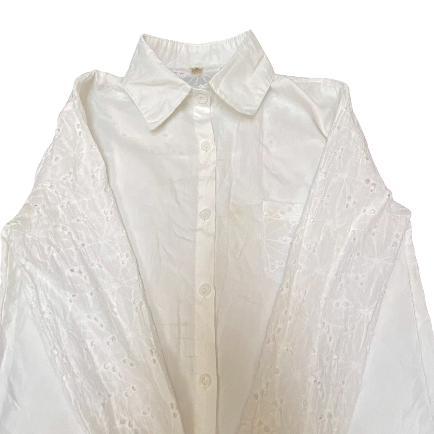 Shirt Top Womens L White Eyelet Floral Long Sleeve Collared Button Down Outdoor