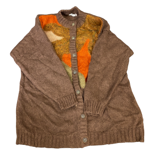 Womens Cardigan Jumper Large Brown Abstract Print Studio Borgelt Button Front