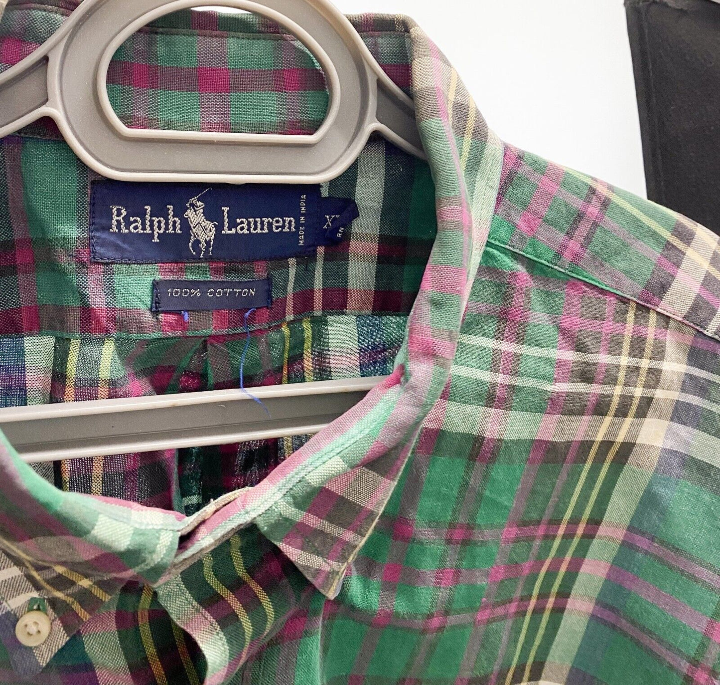 Ralph Lauren Shirt Mens XL Green Plaid Short Sleeve Small Blue Polo Pony Logo