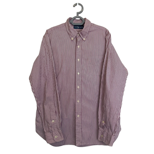 Ralph Lauren Shirt Mens Large Pink Striped Long Sleeve Collar Casual Button Down