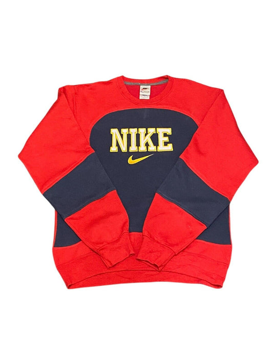 Nike Reworked Sweatshirt Mens Medium Red Blue Spellout Logo Crew Neck Vtg Y2K