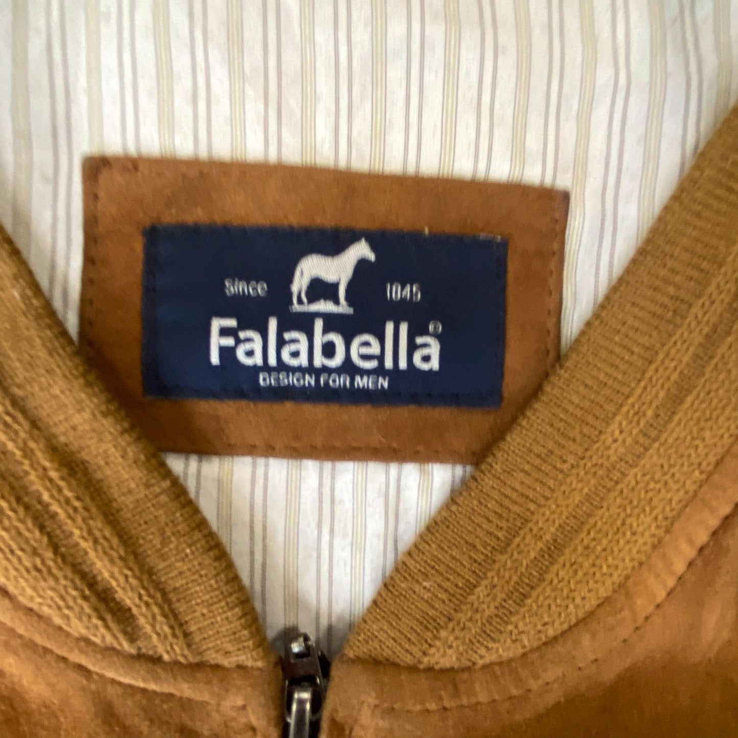 Falabella Bomber Jacket Mens Large Brown Suede Leather Pockets Full Zipper