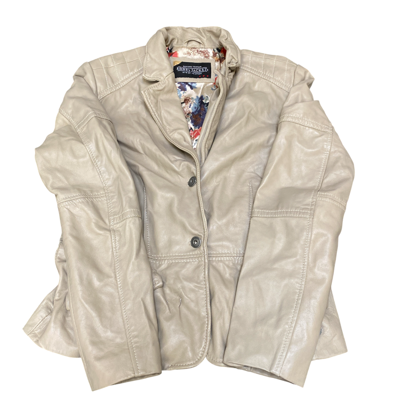 Eddy's Genuine Leather Blazer Jacket Womens M Beige Notch Lapel Single Breasted