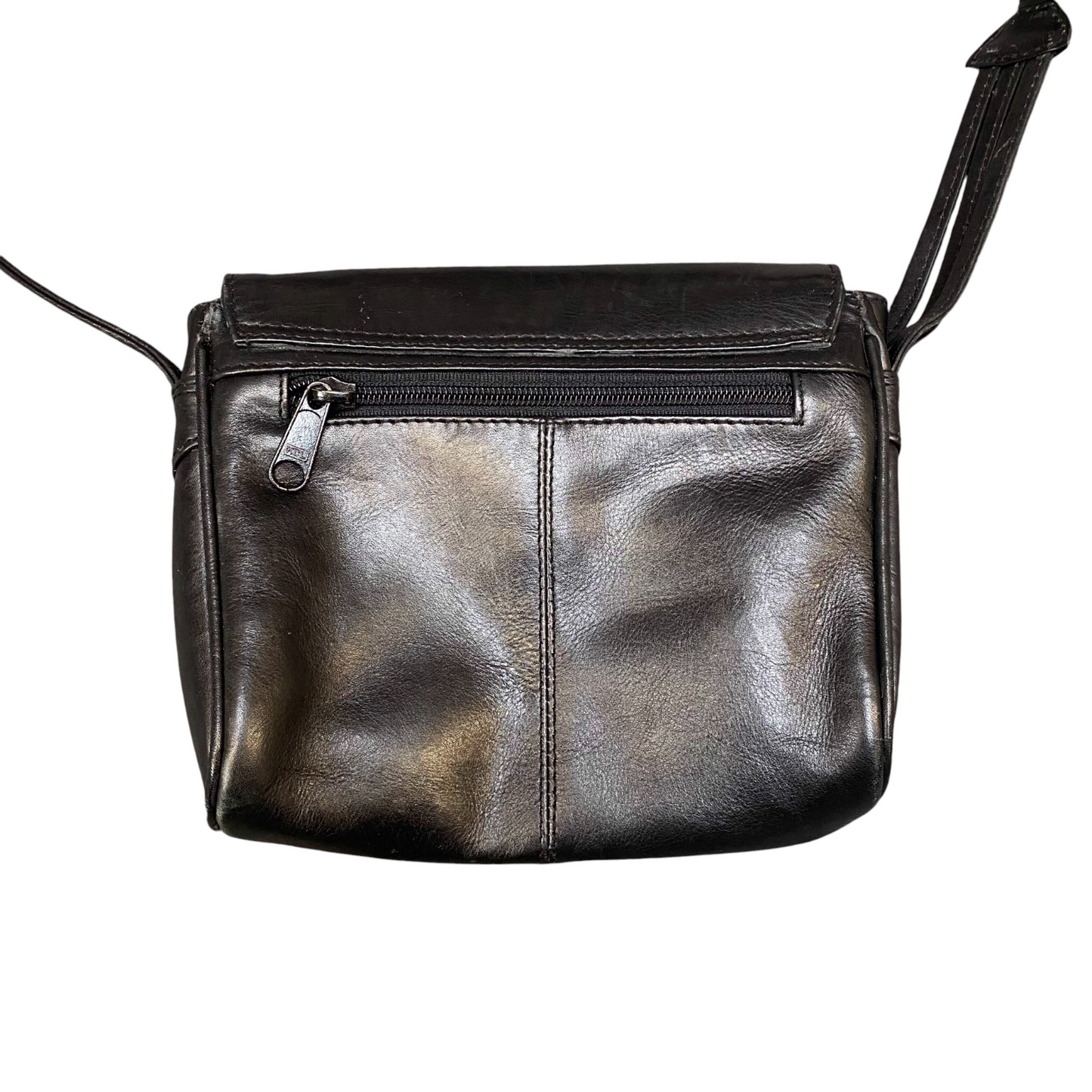 Womens Crossbody Bag Black Leather Casual Adjustable Strap Magnetic Flap Closure