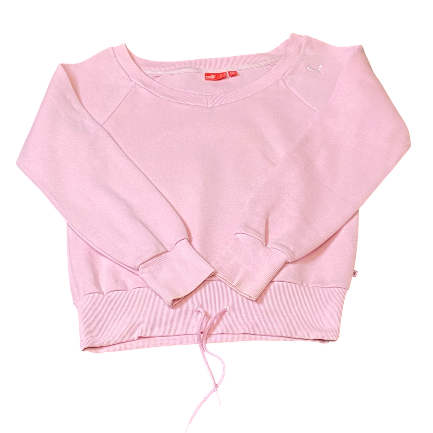 PUMA Sweatshirt Women Medium Pink Adjustable Hem Long Sleeve Round Neck Pullover