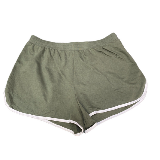 Running Sprinter Shorts Womens L 33" Waist Green Gym Athletic Fit Dolphin Hem