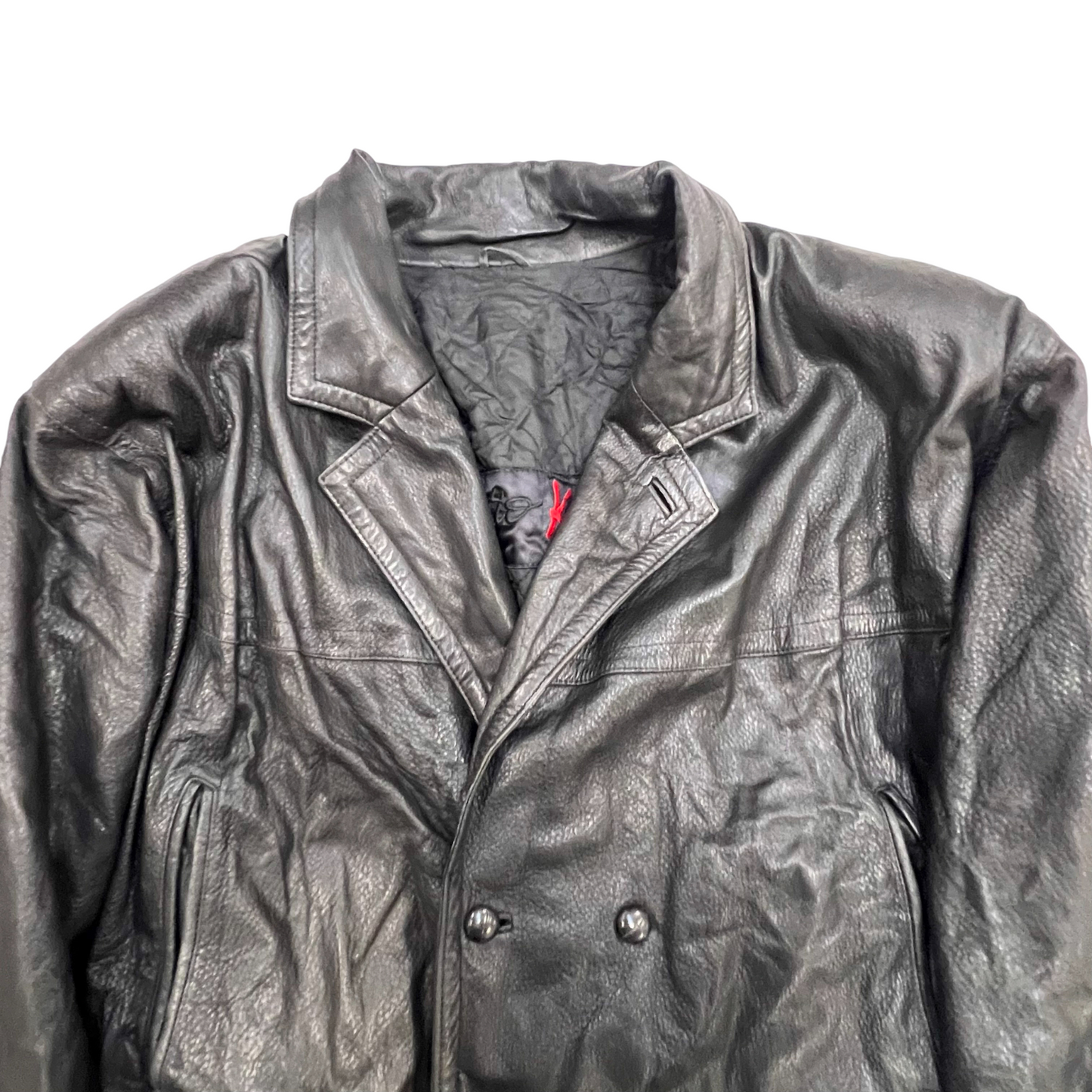 Otto Kern Faux Leather Jacket Mens XL Black Lined Notch Lapel Double Breasted