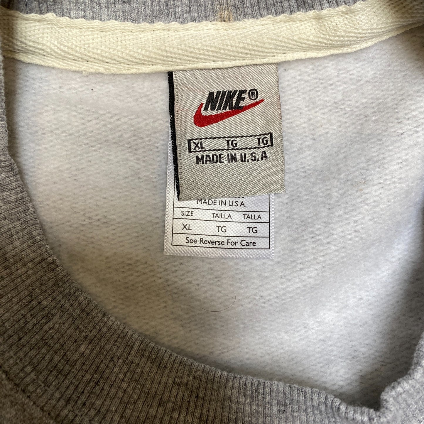 Nike Reworked Sweatshirt Mens XL Grey Maroon Embroidered Spellout Logo Vtg Y2K