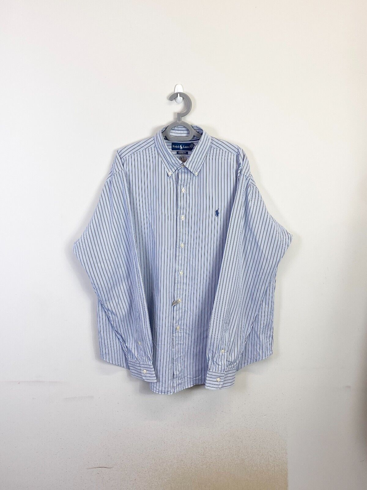 Ralph Lauren Shirt Mens XL Blue Striped Classic Fit Small Blue Polo Pony Logo