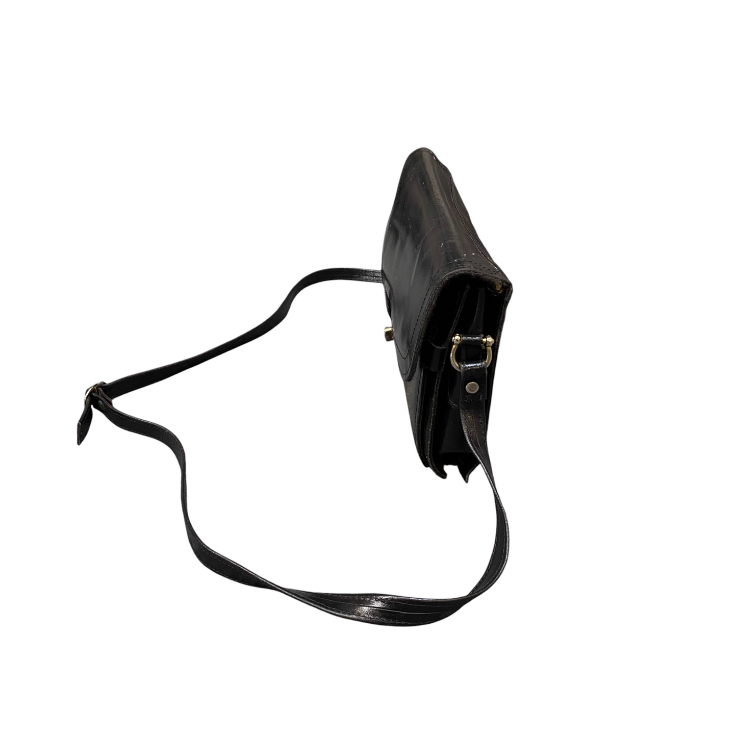 Womens Crossbody Bag Black Leather Adjustable Buckle Strap Turn-Lock Closure