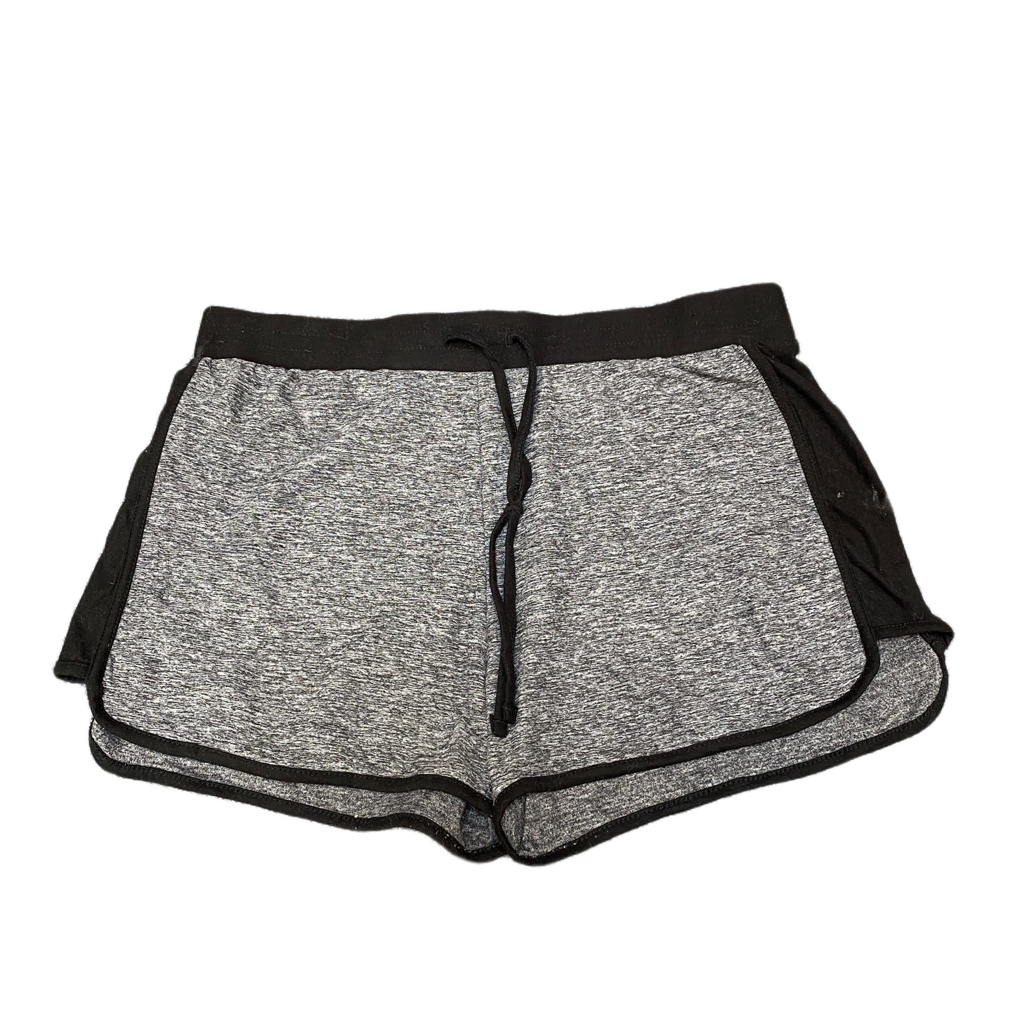 Running Sprinter Shorts Womens L 32" Waist Grey Black Gym Drawstring Dolphin Hem