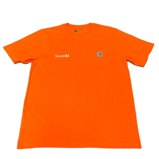 Carhartt SewerAI Pocket T-Shirt Mens Medium Orange Graphic Logo Loose Fit Tee