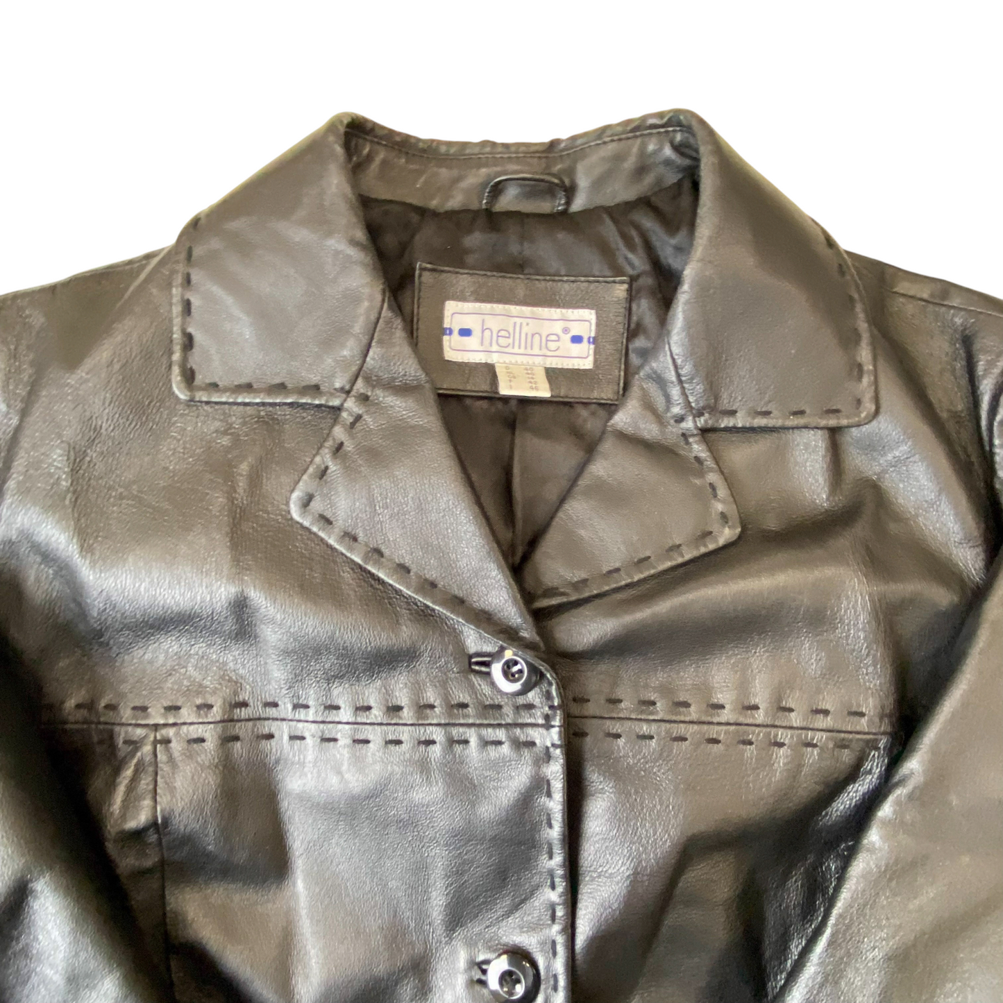 Helline Leather Jacket Womens Medium Black Notch Lapel Single Breasted 4 Button