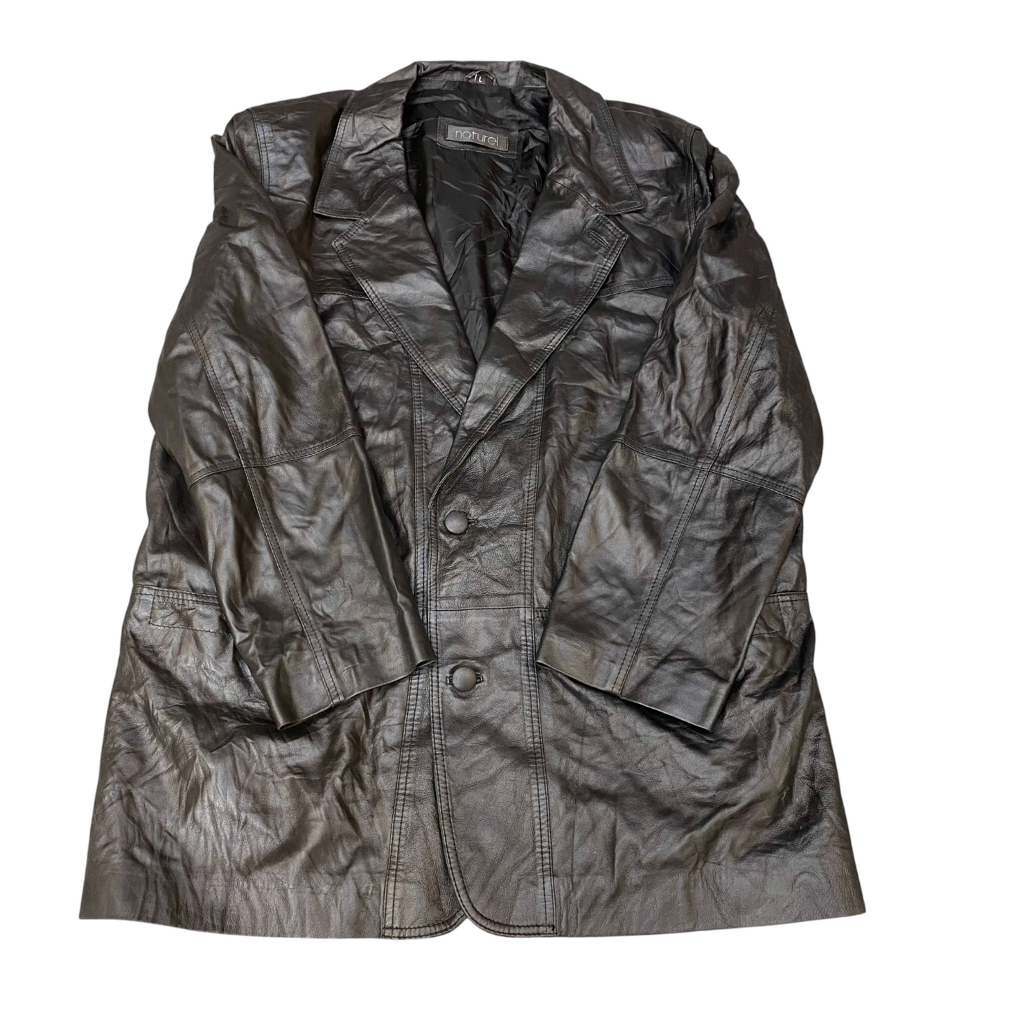 Naturel Genuine Leather Blazer Jacket Mens L Black Notch Lapel Single Breasted
