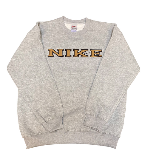Nike Reworked Sweatshirt Mens Large Grey Embroidered Spellout Logo Vintage Y2K