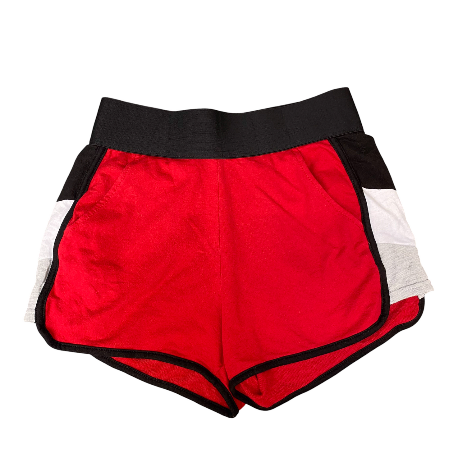 Running Sprinter Shorts Womens Medium Red Black Athletic Gym Workout Dolphin Hem