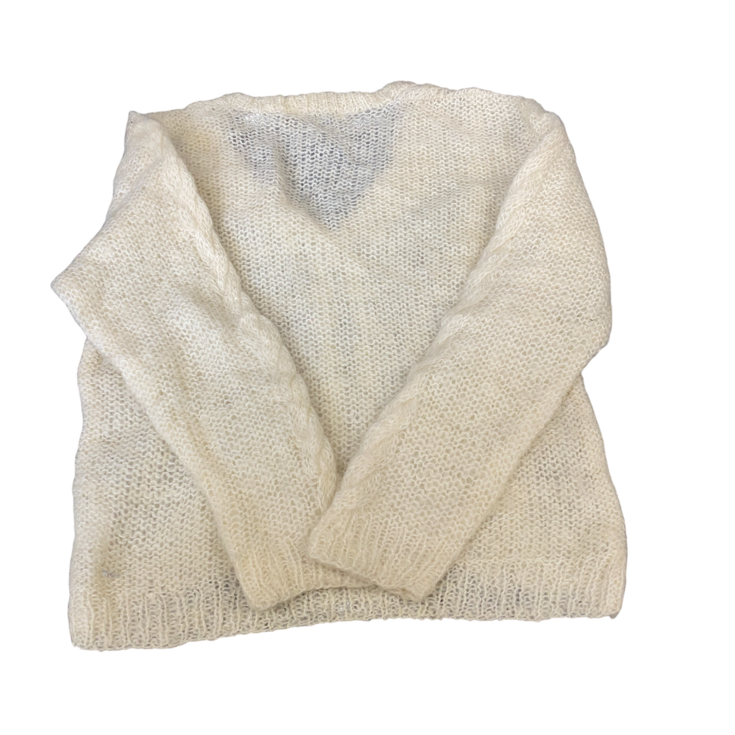 Evanda Jumper Womens Medium Cream Mohair Open Knit Long Sleeve V Neck Pullover