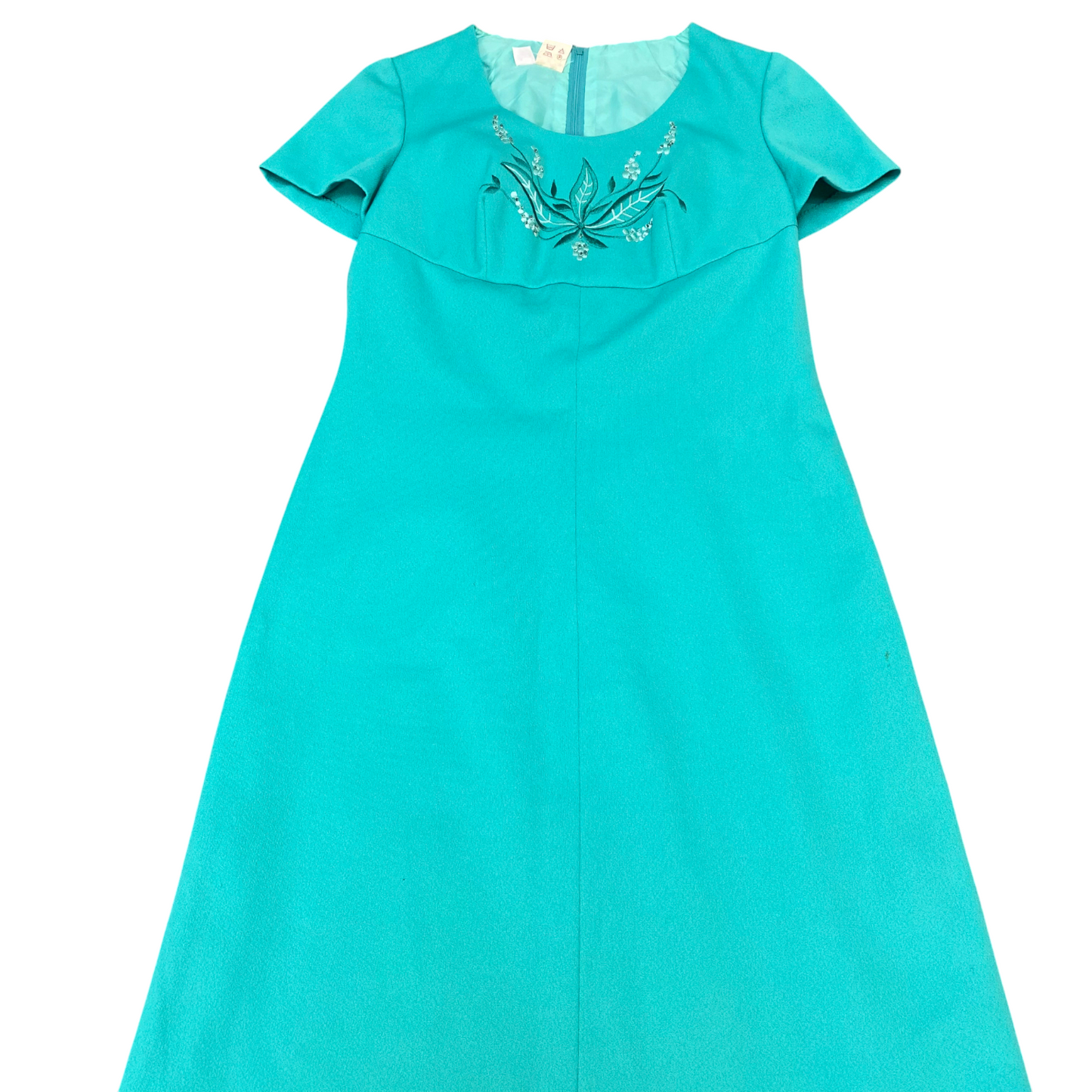 Diolen Long Maxi Dress Womens S Blue Embroidered Beaded Round Neck Back Zip