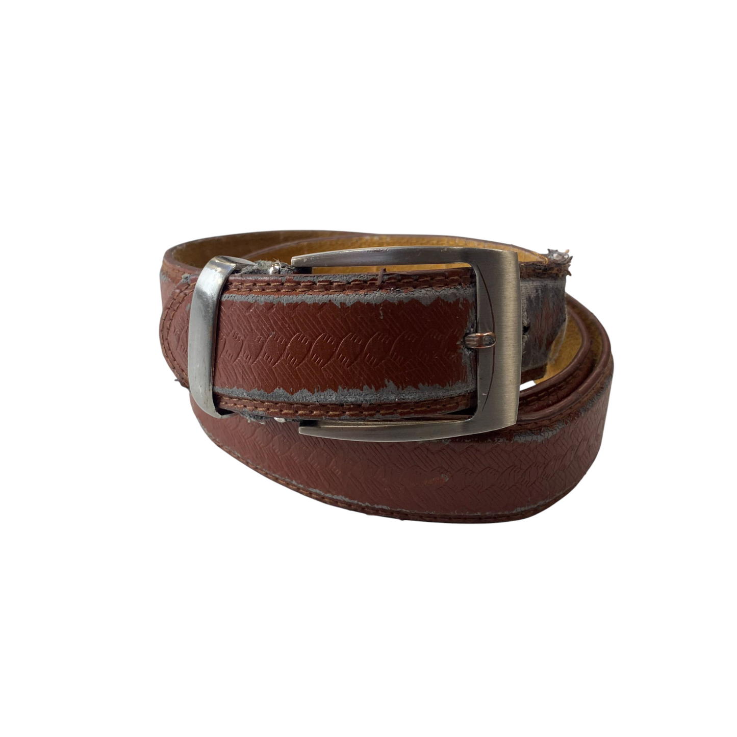 Mens Casual Waist Belt Brown Leather Adjustable Stainless Steel Pin Buckle 47 in