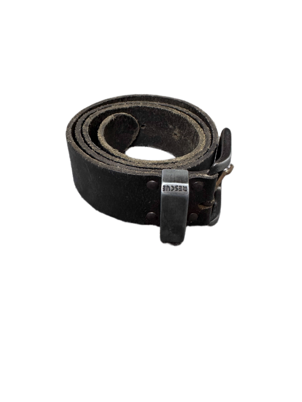 Rescue Waist Belt Mens Black Leather Adjustable Silver Pin Buckle 37.5 inches