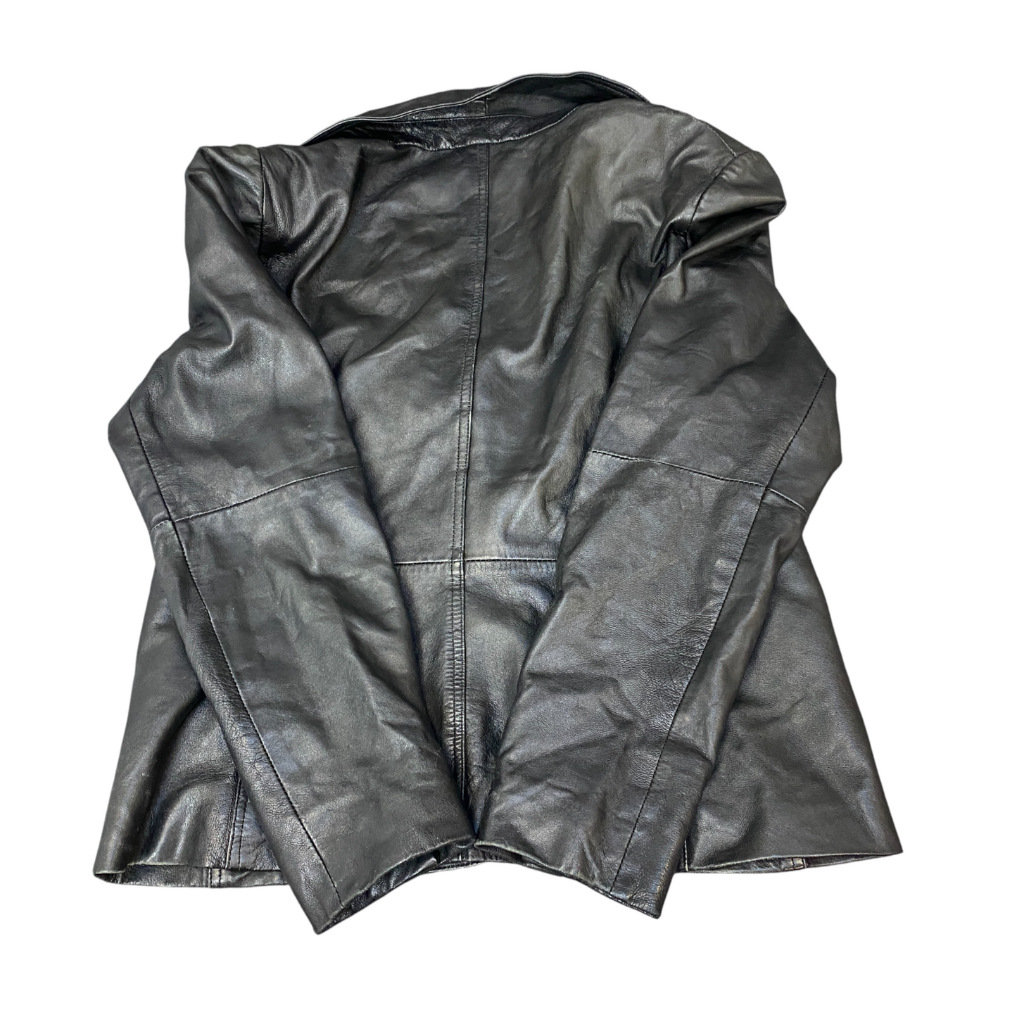 Heine Leather Blazer Jacket Women Medium Black Lined Notch Lapel Single Breasted