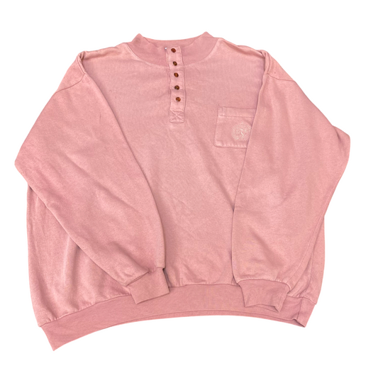Sweatshirt Mens Large Pink Long Sleeve Chest Pockets Warm 1/4 Button Pullover