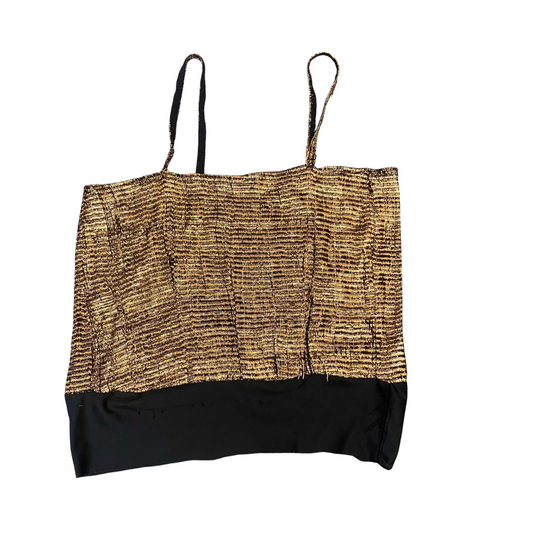 Camisole Top Womens S Black Gold Embroidery Sleeveless Square Neck Pullover