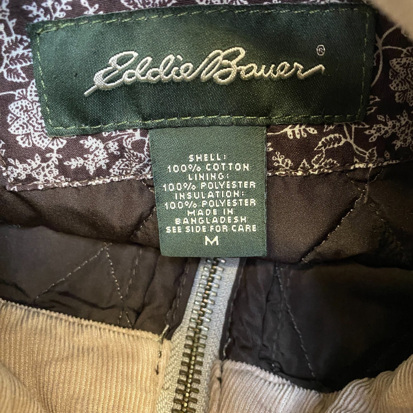 Eddie Bauer Corduroy Quilted Jacket Womens Medium Tan Long Sleeve Full Zipper