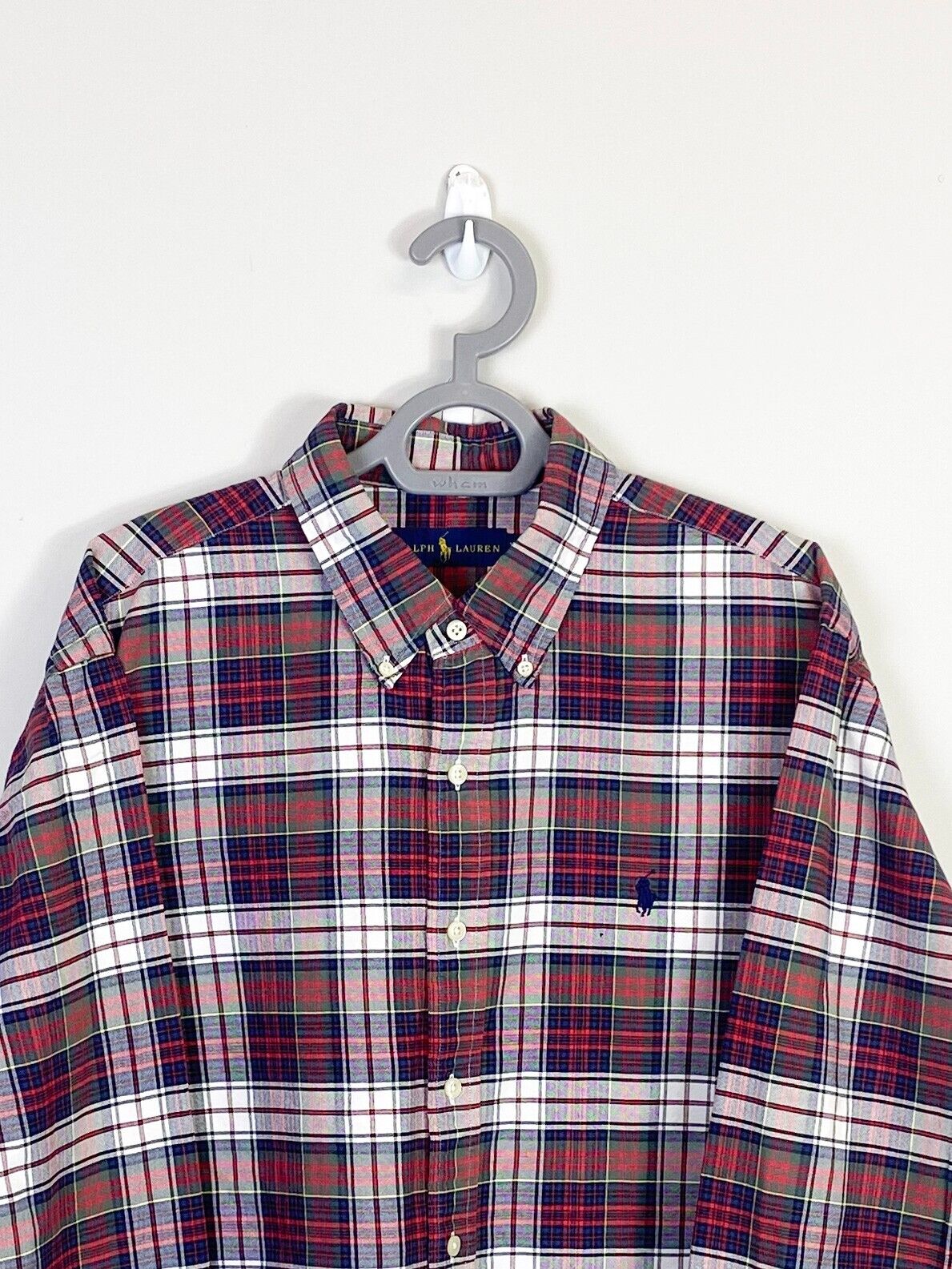 Ralph Lauren Shirt Men XL Red Plaid Casual Long Sleeve Small Blue Polo Pony Logo