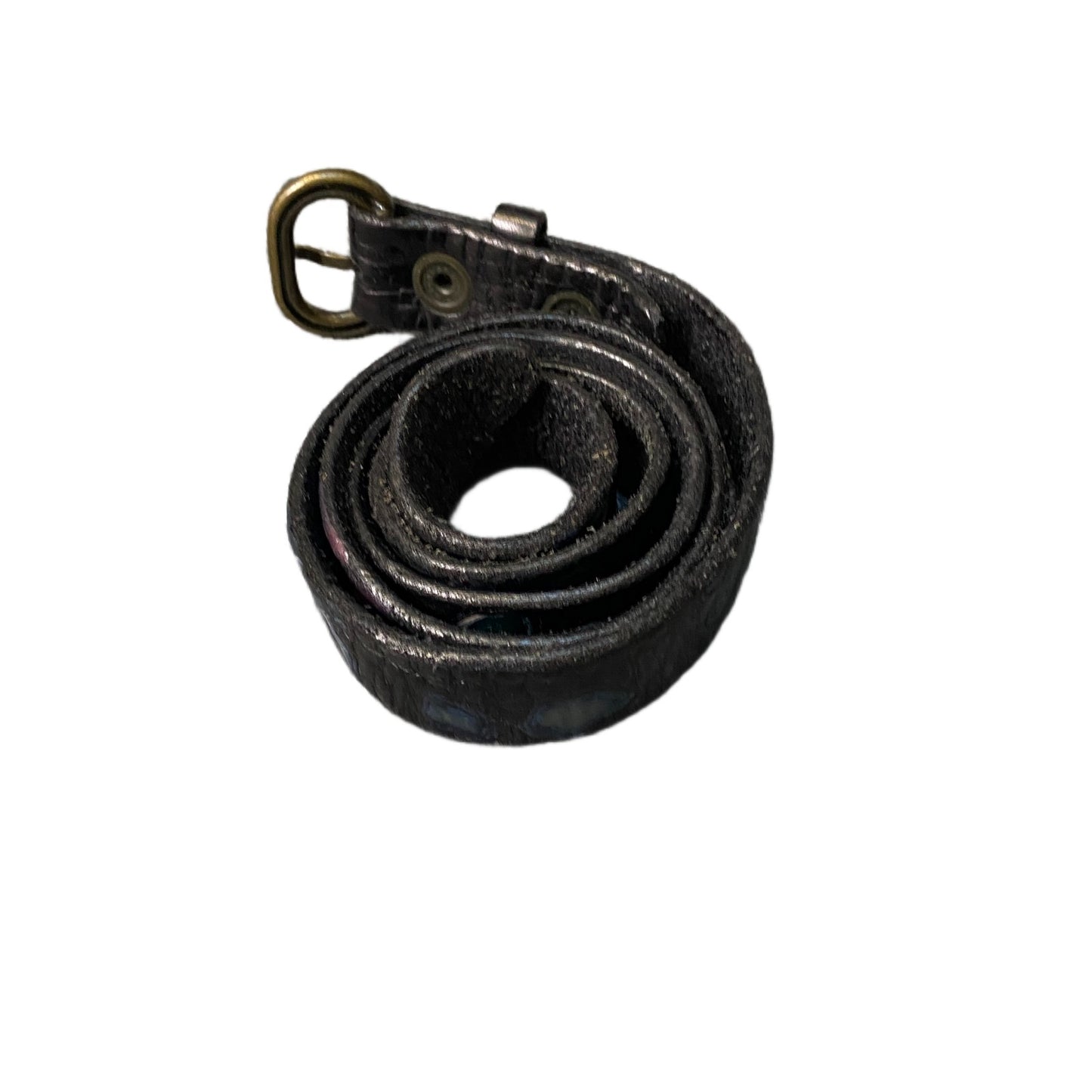 Reptile's House Waist Belt Womens Black Floral Leather Brass Buckle 39 Inches