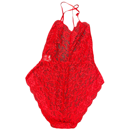 Celino One Piece Bodysuit Womens S Red Lace Floral Halter Backless Outdoor