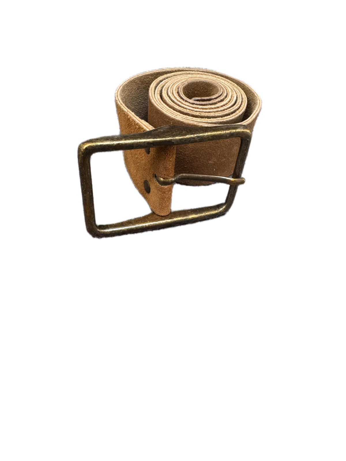 Waist Belt Mens Brown Suede Leather Adjustable Brass Pin Buckle 37.5 inches
