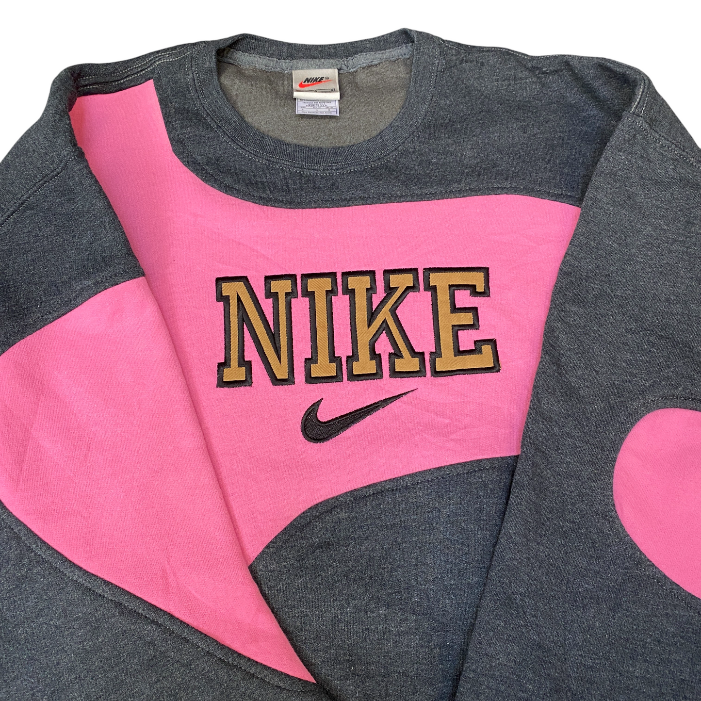 Nike Reworked Sweatshirt Mens L Black Pink Embroidered Spellout Logo Vintage Y2K