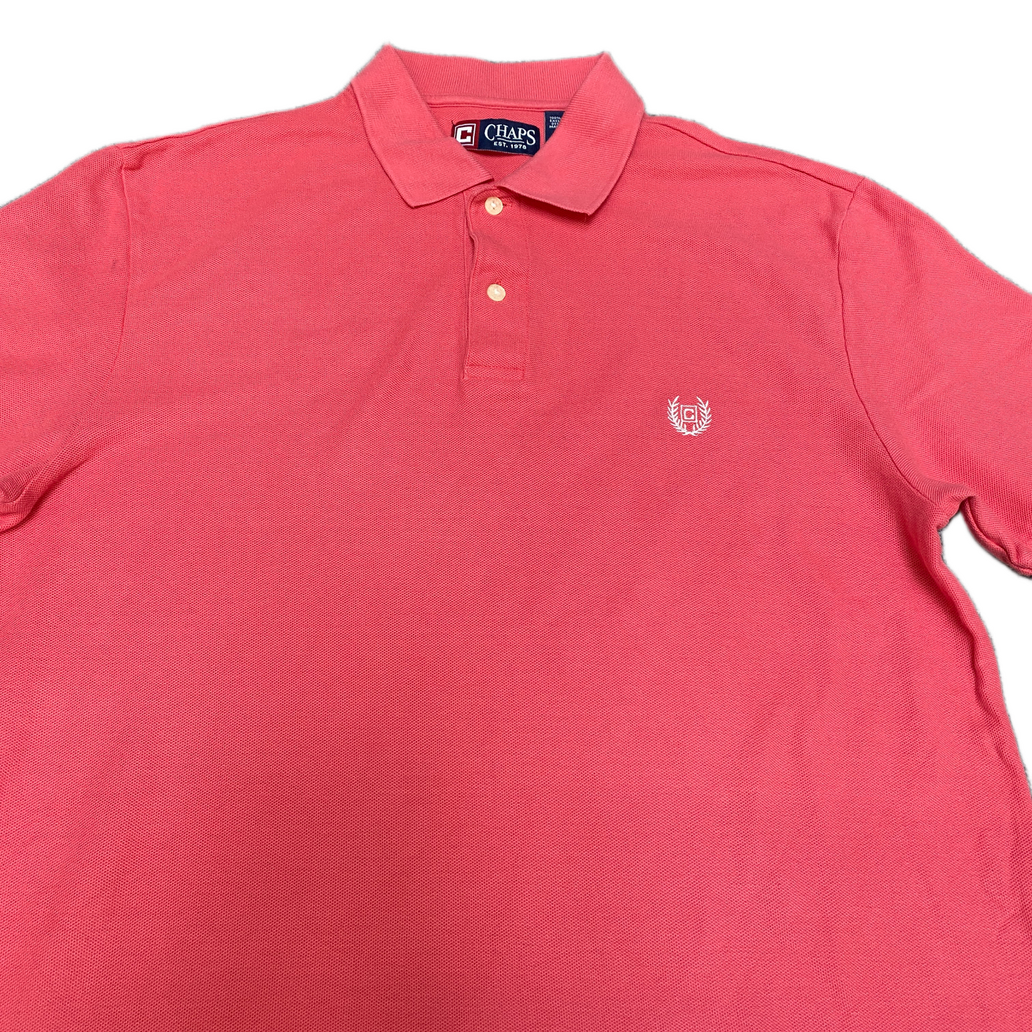 Chaps Polo Shirt Mens Medium Pink Golf Performance Stretch High Low Slit Popover
