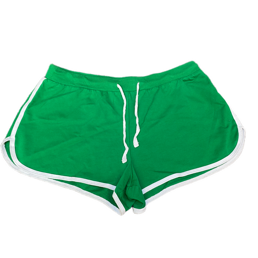 Running Sprinter Shorts Women L 30" Waist Green Athletic Gym Workout Dolphin Hem
