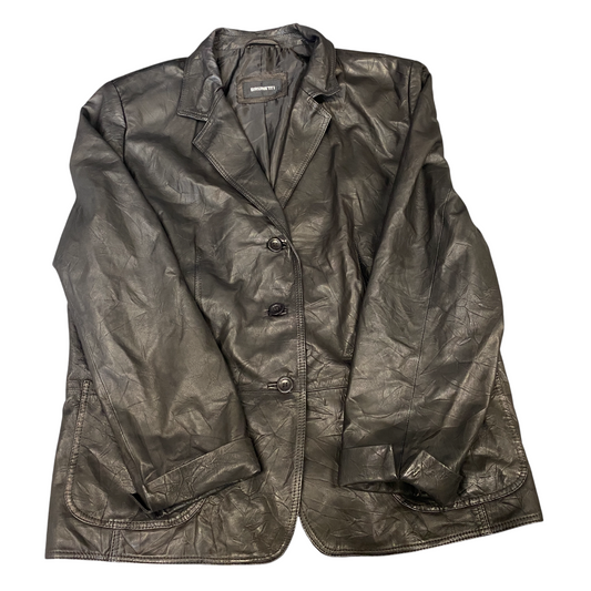 Brunetti Faux Leather Blazer Jacket Womens L Black Notch Lapel Single Breasted