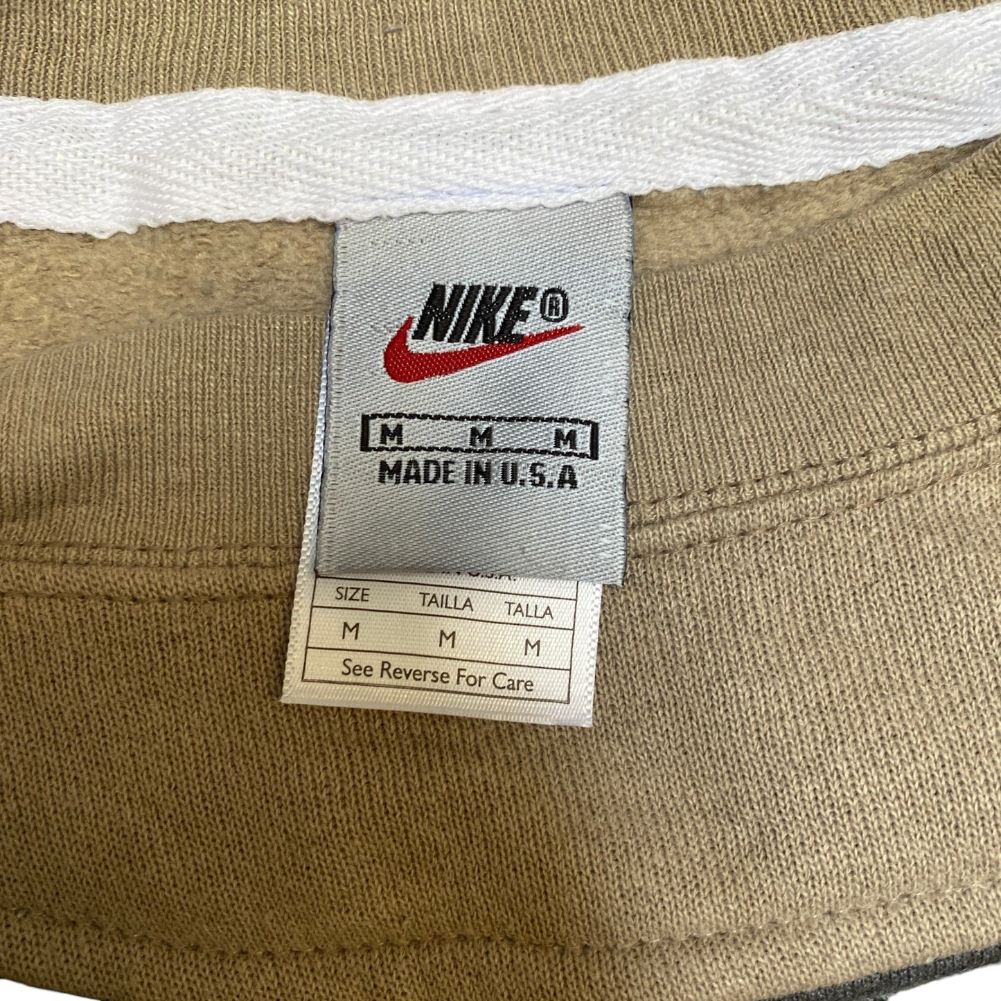 Nike Reworked Sweatshirt Mens M Grey Beige Embroidered Spellout Logo Vintage Y2K